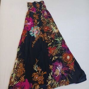 Xhilaration Sz XS Black Floral Fall Maxi Dress With Elastic Stretch Top